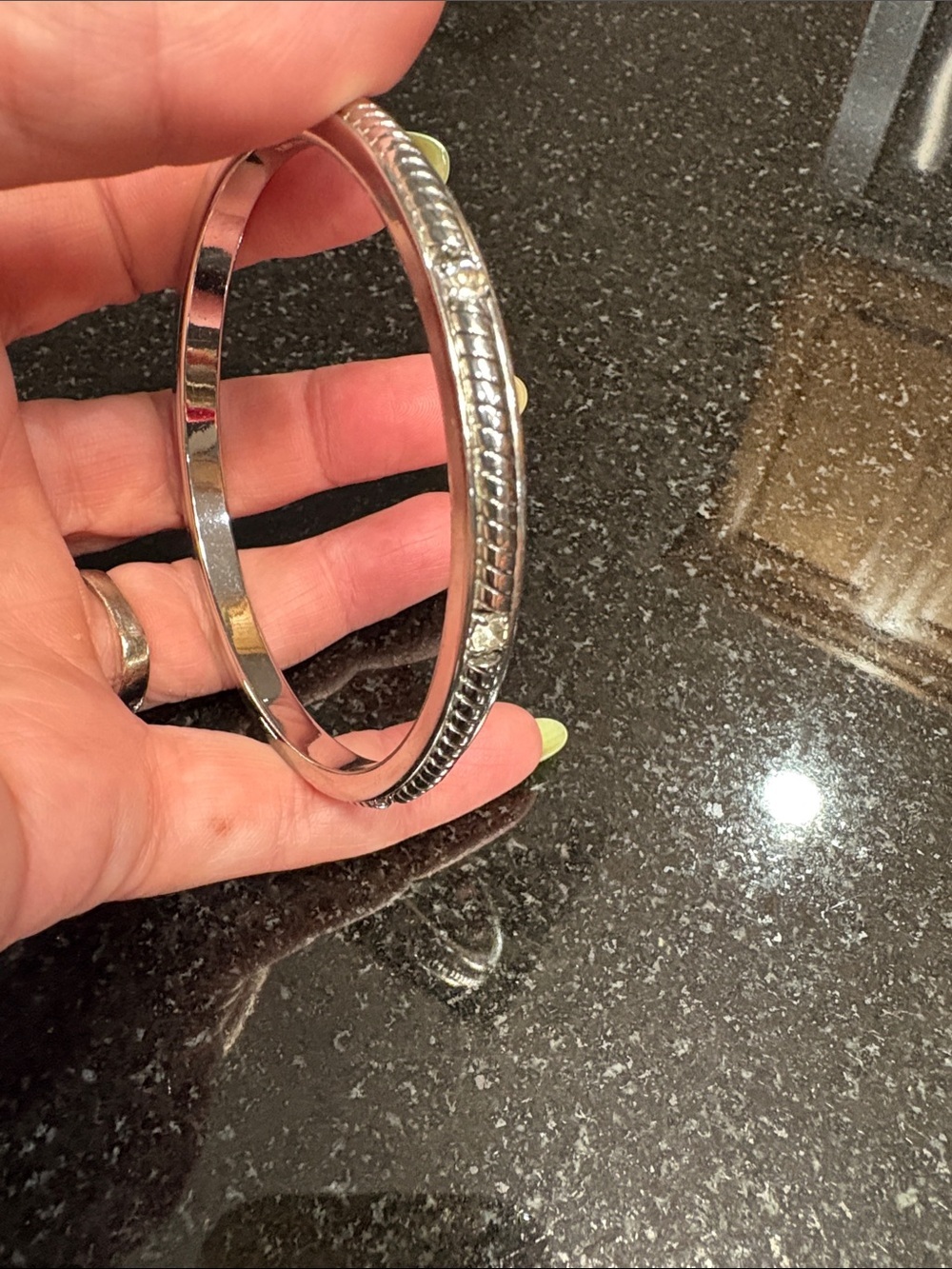 Ann Taylor SOLID Silver-Tone Textured Bangle Bracelet station rhinestones NWOT